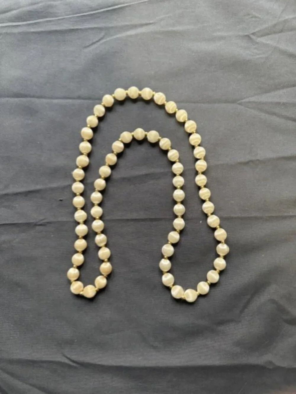 Vintage Shiny Yellow and Gold Threaded Beaded Necklace 15"